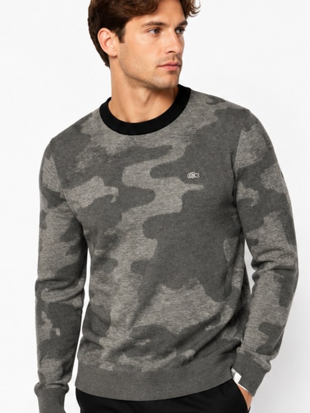 Lacoste LIVE Gray Camouflage Knit Crewneck